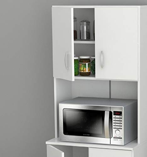 Inval Kitchen Microwave Storage Cabinet, White - Thumbnail 7