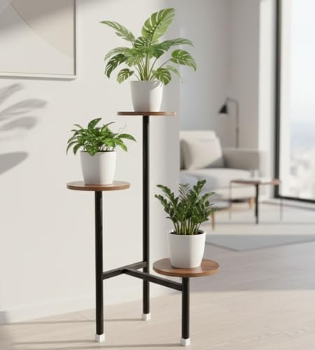 Image of Metal Touch Multi-Tiered Metal Flower Pot Stand - Indoor 6 Layer Tier Iron Plant Pot Display Plant Pot Holder Tall Plant Flower Shelf for Living Room Balcony Living room & Court Garden (T Corner Black)