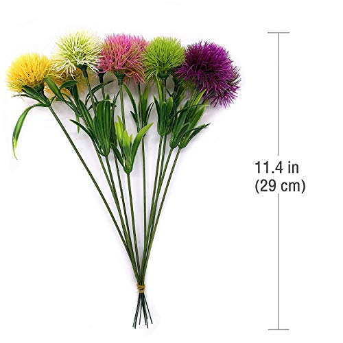 Cattree Artificial Dandelion Flowers 5 Color X 2Pcs Purple Pink White Green Yellow - Total 10 Pcs. Plastic Plants Shrubs Bushes Fake Grass Wedding Indoor Outdoor Home Garden Decoration Planter Filler #TOP5