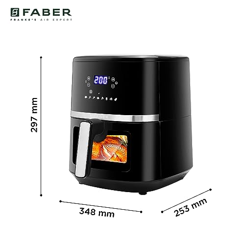 Faber 6L 1500W Digital Air Fryer | Fry, Bake, Roast, Toast, Defrost, Grill & Reheat | 85% Less Oil, 360° Air Cooking | 8-Preset Menu, LED Display & Touch Control, Non-Stick Pan, View Window | (Black) view 2