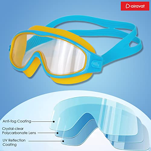 Image of AIRAVAT Macho swimming goggles for Kids Children Teens, polycarbonate goggles, Anti-Fog, Anti-UV, Wide View Swimming Goggles, Free size (Yellow Combo)