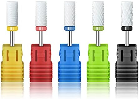 UNIBOUTI Ceramic Nail Drill Bits Set 5pcs- 3/32''(2.35) Professional Electric Efile Nail Drill Bits with Holder for Manicure Pedicure Cuticle Acrylic Gel Nail Polishing - 5 Sizes Large Barrel Top