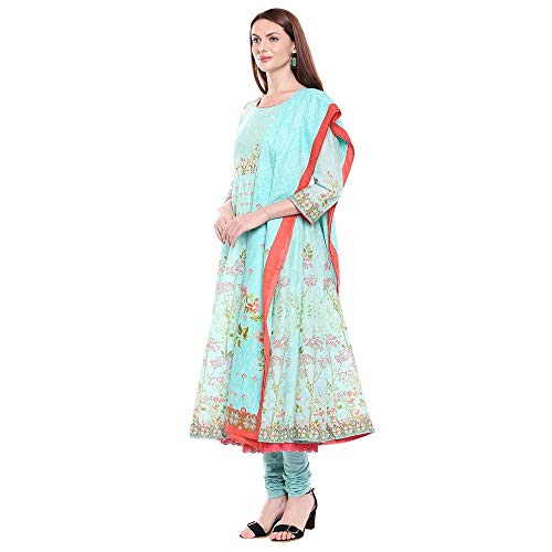 Image of BIBA Cotton Printed Anarkali Semi-Formal Kurta With Churidar And Dupatta