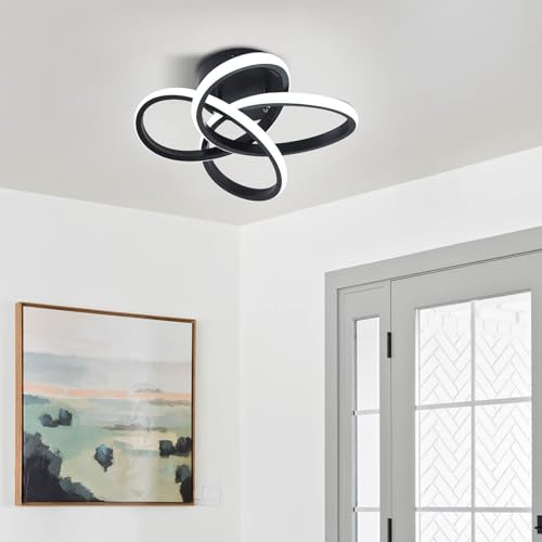 GEADI Modern LED Ceiling Light, 32W Flush Mount Chandelier Lingting Fixture, Black Ceiling Lights Indoor, Hallway Light for Dining Room, Kitchen, Bedroom, Corridor, Entryway (6000K White Light)