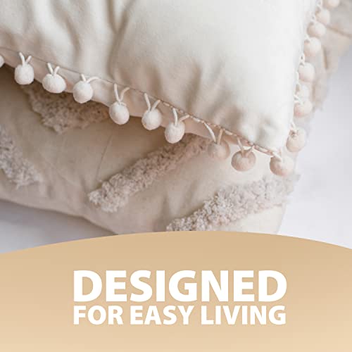 Naimdecor Set Of 4 Cream Boho Throw Pillow Covers 18X18 Decorative Pillows For Couch - Farmhouse Pillow Covers With Soft Velvet Pom Poms And Tufted Linen Pillow Designs #TOP4