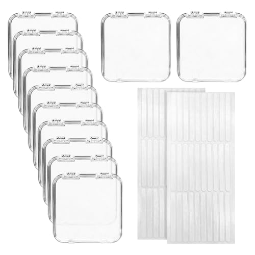 FSSTUD Lot de 12 boîtes de rangement à presser en plastique transparent pour faux ongles avec 60 rubans adhésifs double face pour la maison et le salon