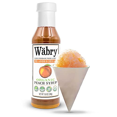 Image of Wabry Organic Peach Syrup No Added Sugar - 13.8oz (390g), Sweetened with Stevia & Erythritol, Natural Fruit Syrups for Drinks, Pancakes, Shaved Ice & Ice cream, Vegan Non-GMO, Dye-Free Snow Cone Syrup