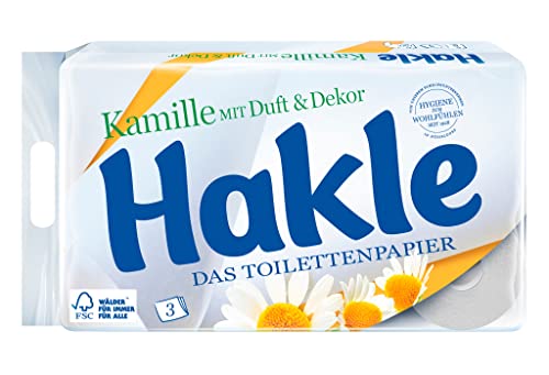 Hakle Toilettenpapier Kamille (8 x 150 Blatt) mit Kamillenduft, sanft pflegendes WC Papier mit Aloe Vera Extrakten, 3-lagiges Klopapier für die tägliche Reinigung