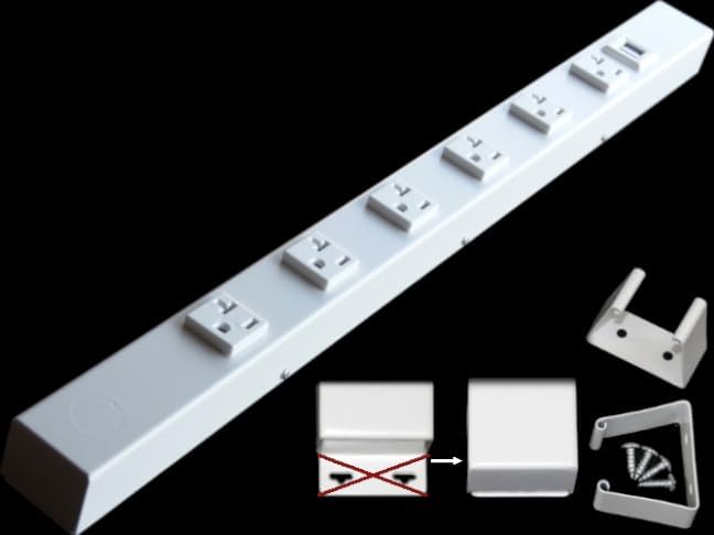 24” Hardwired Power Strip (NO Power Cord), 6 (NEMA 5-20R) Vertical Outlets (NOT Tamper Resistant), NO Ears (Without mounting tabs on Both Ends), 20 Amp, USB, White
