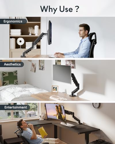 Image of Flexispot Single Monitor Arm, 17-32 Inch Monitor Mount up to 19.84 lbs, Fast Install VESA Mount for Home Office Gaming, Full Adjustable Gas Spring with C-Clamp and Grommet Base, Black