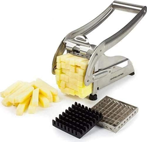 Image of Stainless Steel Home French Fries Potato Chips Strip Cutting Cutter Machine Maker Slicer Machine /Chopper Dicer with 2 Blades, MulticolourEasy Home Made French Fries Cutter, Salad Vegetable