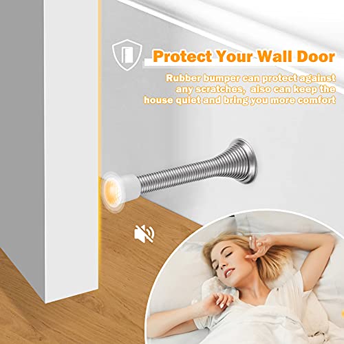 Crosize 6 Pack Sliver Spring Brushed Satin Nickle Door Stops For Baseboard, 3-1/4" Heavy Duty Flexible Door Holder, Stainless Steel Door Stopper For Bottom Of Door, Wall Protector With Rubber Bumper #TOP3