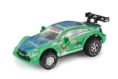 Darda 50385 - Darda Auto BMW M4 DTM "Farfus", raceauto met verwisselbare terugtrekmotor, voertuig met opwindmotor, terugtrekauto voor racebanen, racewagen voor kinderen vanaf 5 jaar, ca. 8 cm, groen