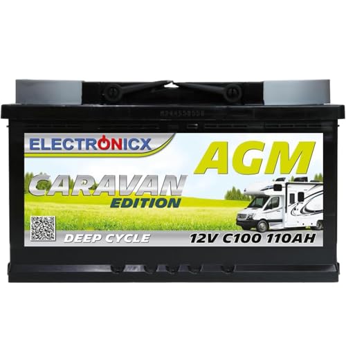 ELECTRONICX Batterie AGM Décharge Lente 12V 110Ah C100 – Sans Entretien, Étanche, Résistante aux Vibrations – Batterie Solaire 12V pour Camping-Car, Bateau, Panneaux Solaires, et Systèmes Hors Réseau