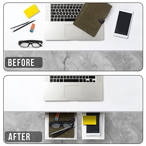 Organizador de Cajones Bajo el Escritorio 2 Pack, Almacenamiento Deslizante para Bolígrafo, Cables y Accesorios de Oficina con Adhesivo, Instalación sin Taladro, Almacenamiento Oculto para Oficina y Hogar miniatura 7