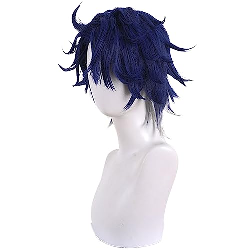 Dark Blue Cosplay Wig with Short Curly Heat Resistant Synthetic Hairs for Women Men Halloween Comic Con Cos Anime Replacement Wig - Image 4