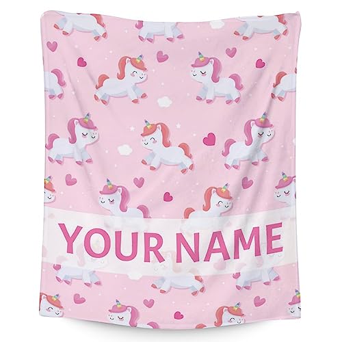 Personalized Unicorn Blanket Gifts with Name - 40"x50" Cute Throw for Girls & Women - Pink Soft Fuzzy Blankets for Bed, Couch & Living Room