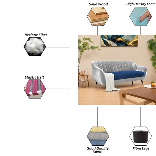 Image of Casaliving Anyse 3 Seater Sofa Set for Living Room (Blue Grey Fabric) Premium Fabric Sofa