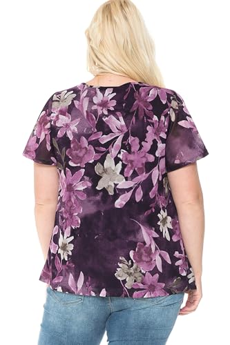 Image of LEEBE Women and Plus Size Printed Mesh Ruffle Top (Small-5X)