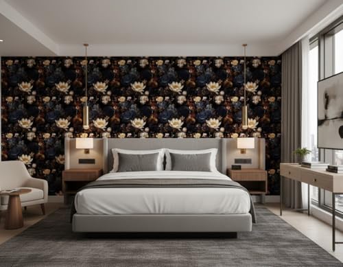 Image of VKR 3D Floral Wallpaper, Self Adhesive Decorative Peel and Stick Wall Covering Sticker for Bedroom, Living Room and Office (45 x 300 cm, Brown Flower) Pack of 1