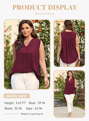 Image of Eytino Womens Plus Size Tank Tops Summer Sleeveless V Neck Casual Loose Chiffon Blouse Office Work Shirts(1X-5X)