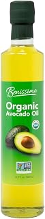 Benissimo 100% Pure Organic Avocado Oil, 500ml Glass Bottle, Allergen-Free and Non-GMO Premium Cold-Pressed Cooking Oil with High Smoke Point for Grilling, Sautéing, and Drizzling