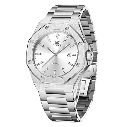 OLEVS Watch Men Luxury Silver Stainless Steel Dress Wrist Analog Quartz Waterproof Watches for Men Fashion Luminous Nice Large Face Minimalist Mens Watches Relojes para Hombres
