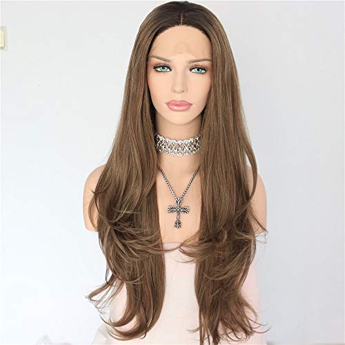 SAPPHIREWIGS Yellow Color Daily Makeup Synthetic Lace Front Wigs (Lace Front Wig, Brown)