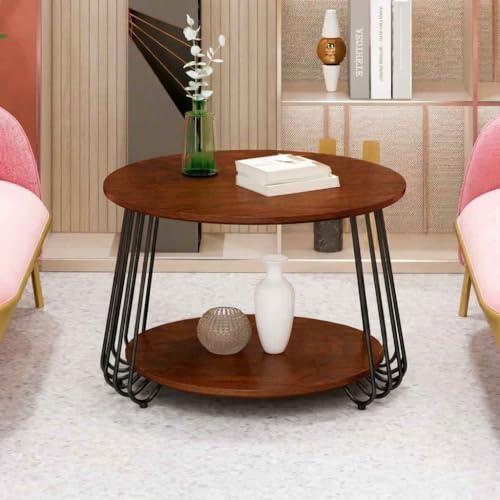 Image of Al Hama end Tables for The Living Room with a Metal-Framed Sofa Table and Modern Side Tables with Two Tiers in a Tea Marble Pattern (Black Brown)