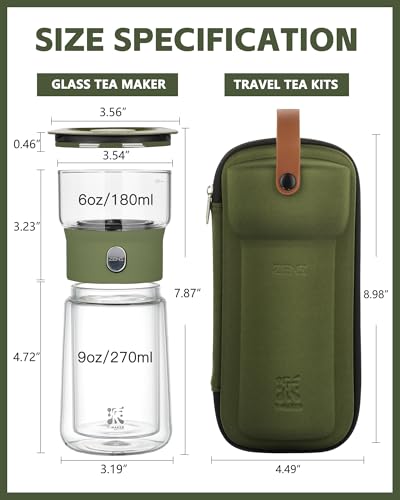 ZENS Contemporary Tea Infuser Teapot, Smart One-Touch Drip Teapot for Loose Tea Diffusers, Enchanting Gongfu Glass Teapot with Insulated Cup and Travel Case for Tea Enthusiasts - Image 3