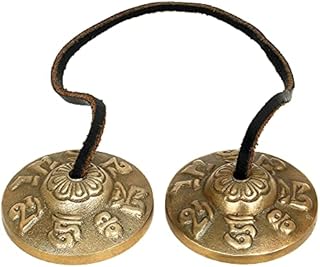 Ajuny Tibetan Tingsha Cymbals Bells Buddhist Meditation Yoga Bell OM Mane Padme Hum Symbols Embossed Manjira Spiritual Gifts