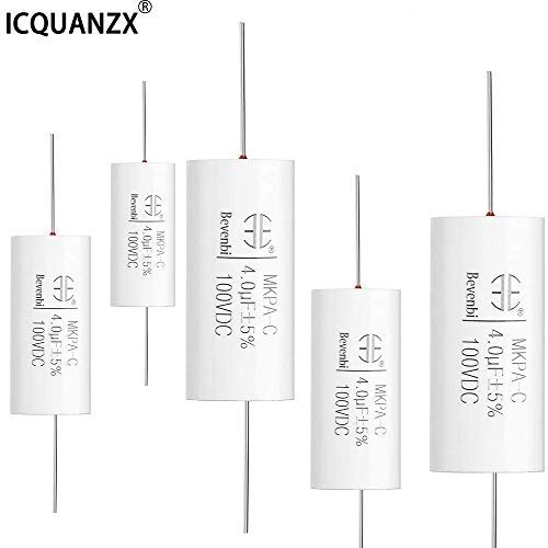 70% Off Everything ICQUANZX Film Capacitor 100V DC 4.0uF MKPA-C Round Axial Polypropylene Capacitors for Audio Divider White（5PCS）