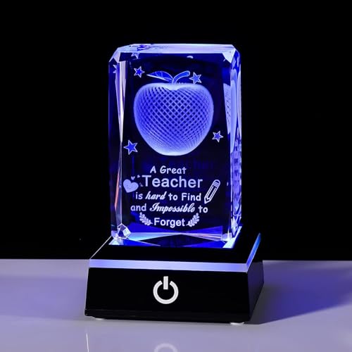Movdyka Teacher Appreciation Gifts for Women Men, 3D Crystal Engrave Apple with Base, Best Unique Christmas Retirement Thank You End of The Year Gifts for Teacher from Students