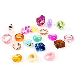 AIDSOTOU 20 Pcs Resin Rings Acrylic Cute Trendy Rings Colorful Rhinestone Rings Jewelry Plastic Resin Square Gem…