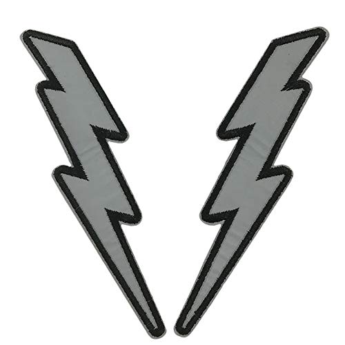 5' One Pair of Reflective Lightning Bolt Patch Embroidered Motorcycle MC Iron On Patch Set