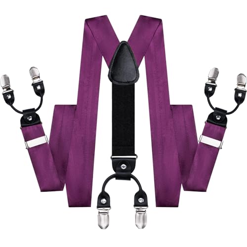 Image of Hi-Tie Men Suspender Bowtie Set Suspenders Pre-tied Bow Tie Pocket Square Cufflinks Adjustable Y Shape 6 Clips Braces Tuxedo