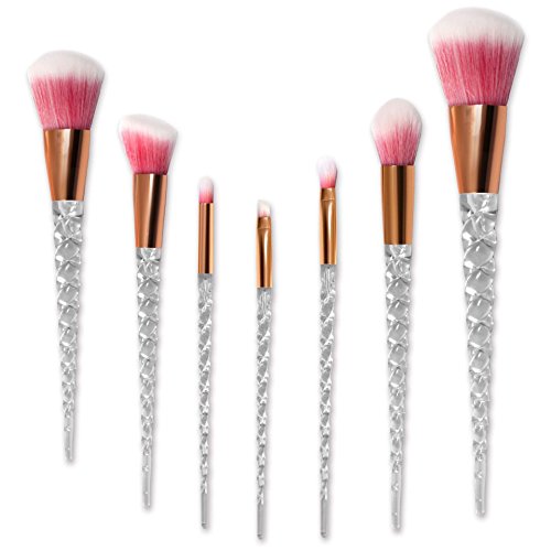 Makeup Brushes,Nanja 7 Pieces Modern Crystal Unicorn Handle make up brushes Premium Synthetic Kabuki Foundation Face Powder Blush Eyeshadow Brushes Unicorn Makeup Brushes Set with Travel Bag (Pink)