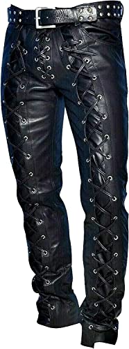 Motorcycle Leather Pants Men - Black Premium Slim Fit Zipper Biker Fashion Traditional Cowboy Western Pants
