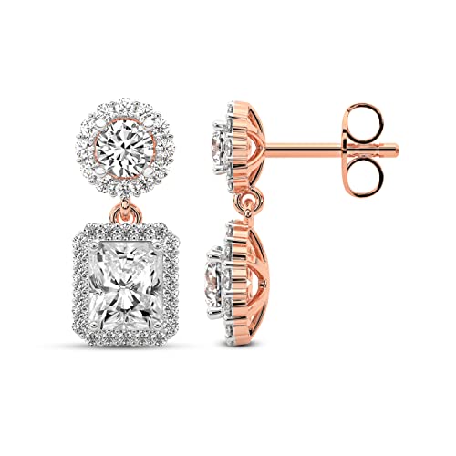 Diamond Dangle Earring | 1 Ct - 10 Ct IGI Certified Lab Grown Diamond | 14K Or 18K in White, Yellow Or Rose Gold | Sasha Double Halo Lab Diamond Dangle Earrings |FG-VS1-VS2 Quality | Friendly Diamonds, 11.07 cttw | Push Back, Gold, Diamond