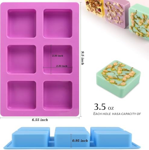Image of MoldBerry Silicone Soap Mould for Soap Making | 6 Cavity Square Soap Mold (100g Each) | Reusable Silicone Mold for Handmade Soap, Candle & Resin | Pack of 1