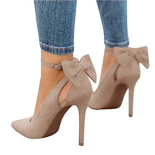 Image of Fashare Womens High Heels Bow Tie Back Sexy Stiletto Ankle Strap Wedding Dress Pumps Shoes