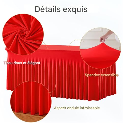 Jupe de table rectangle rouge 1.8m nappe réutilisable réception banquets - 5
