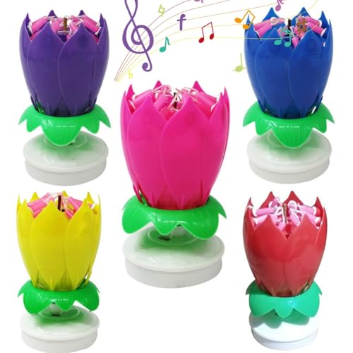 Vela De Cumpleaños con Forma De Flor Mágica, Velas Sorpresa Emergentes for Pastel, Velas con Bengalas Novedosas for Pastel, Música De Feliz Cumpleaños for Niños, Hombres Y Mujeres