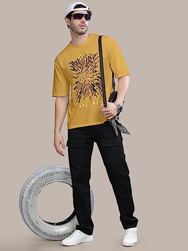Image of BULLMER Trendy Front and Back Printed Oversized Round Neck T-Shirt for Men - Pack of 2