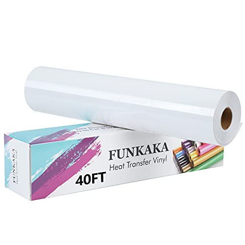 FUNKAKA White HTV Heat Transfer Vinyl Rolls, 12' x 40ft Glossy White...