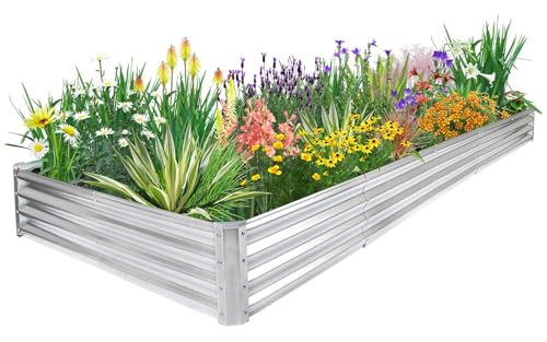 JERIA 1241ft Raised Garden Bed with Support Rods,Galvanized Raised Garden Bed Kit Outdoor Metal Gardening Planter Box for Vegetable, Fruits, Flower