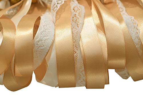 Kingsnow 50 Pack Champagne Lace Ribbon Wands Party Streamers with Bells Silk Fairy Stick Wand Party Favors for Wedding Send off Party Activities Baby Shower Holiday Celebration - Thumbnail 3