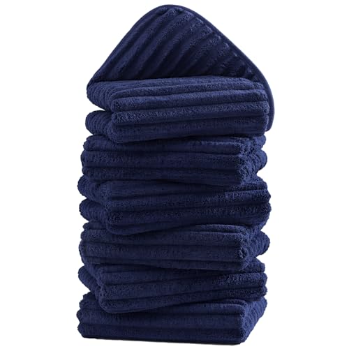 Image of 6 PC Microfiber Hand Towels for Bathroom, 16 inchx30 inch,Navy Blue | Soft Touch, Highly Absorbent, Quick Dry, Lint Free, Hanging Loop, Lightweight Towels for Guest Bath, Gym, Travel & Kitchen