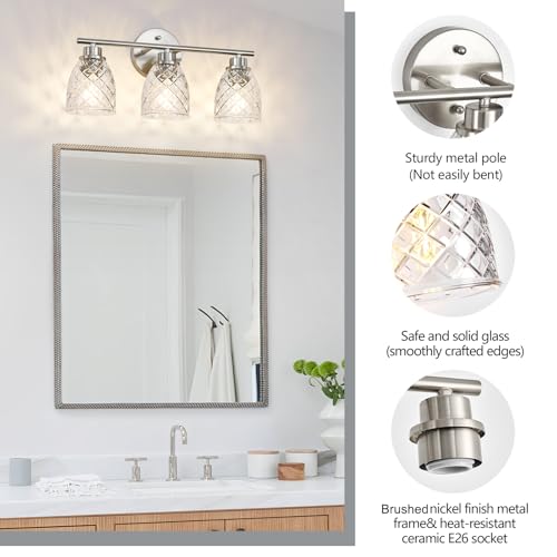 3-Light Bathroom Light Fixtures, Brushed Nickel Vanity Lights Over Mirror by Szohva - Used condition - Image 4