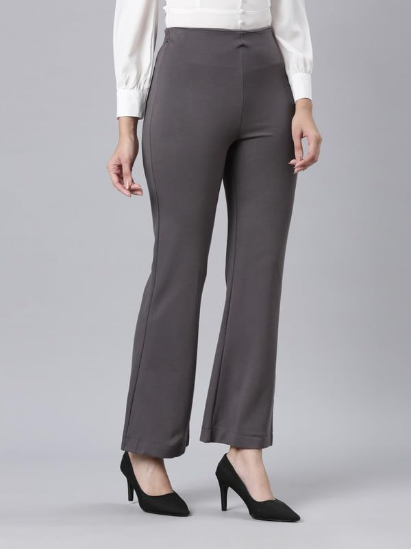 Image of GO COLORS Soft Cotton Stretch Flared Pant Full Length for Women| Breathable, High Rise